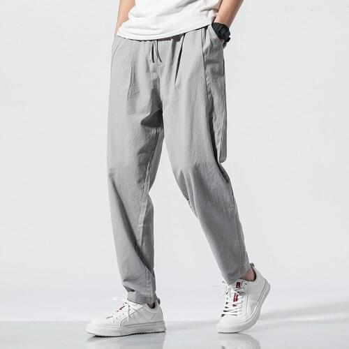 Men Pants Casual Cotton Linen Harem Pant Mens Straight Loose Elastic Waist Trousers Streetwear Hip Hop Chinese Style Clothes