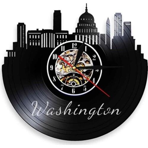 Seattle Washington Skyline Capital Tower Wall Sign Wall Clock Columbia District Washington Cityscape Vinyl Record Wall Clock