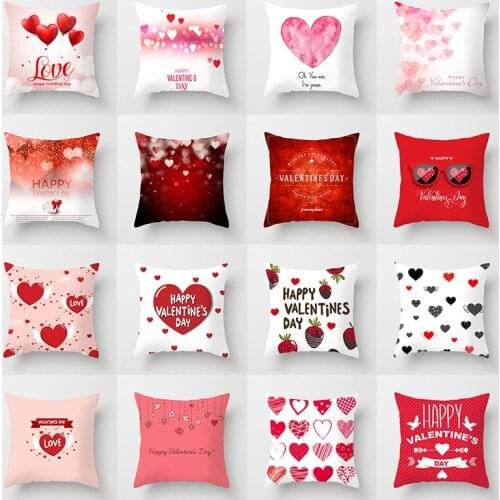 Valentine Day Cushion Cover For Couple Lovers Red Love Heart Pillow Covers Polyester Throw Pillow Cases Car Sofa Bed Home Decor