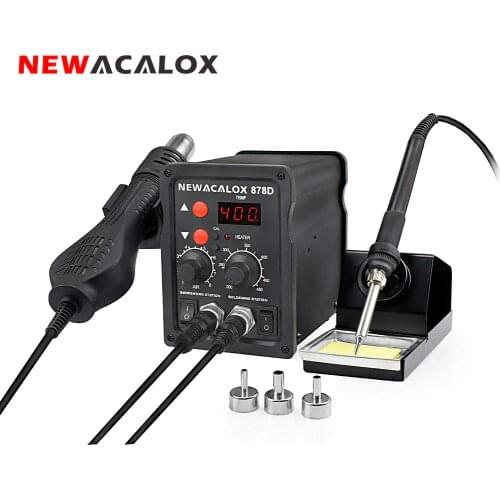 NEWACALOX 110V/220V 700W Rework Soldering Station Soldering Iron Hot Air Gun 2 in 1 Welding Station Soldering Tool Kit