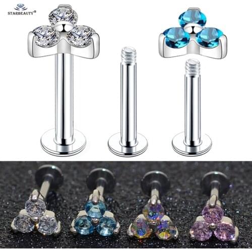 16G 6/8mm Sexy Three Gem Tragus Piercing Oreja Nose Piercing Labret Helix Lip Piercing Nose Ring Cartilage Earring Stud Jewelry