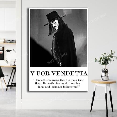 V For Vendetta Poster, V For Vendetta Wall Art,Quote, Motivational Wall Art, Anonymous Face Art, Vendetta Prints, Office Art