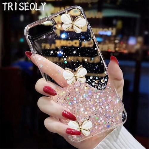 For Huawei P40 Lite P20 P30 Pro P9 P10 Plus P Smart Z Crystal Butterfly Sequins Case For Mate 20 Lite Mate 30 10 Pro Clear Cover