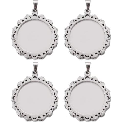 2pcs/lot Stainless Steel Pattern Blank Cabochon Base Setting Charms Pendant Bezel Fit 25mm Jewelry Making Supplies Accessories