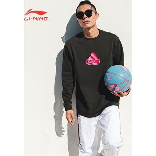LiNing Sports Spring Autumn lining Anti BAD FIVE Co Branded Long Sleeve Cotton Cultural Shirt Round Neck Casual Top AHSP951