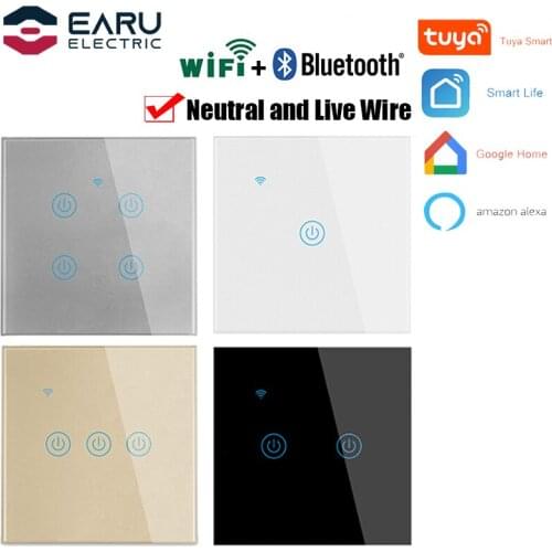 Tuya EU Standard Smart Wifi Touch Light Switch Neutral Wire Required 1/2/3/4 Way Wall Lamp Touch Switches Backlight Smart Home
