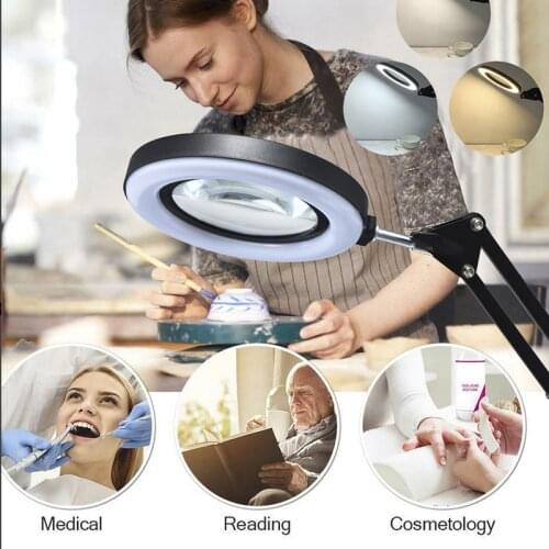 2021 New 8X Illuminated Magnifier USB 3 Colors 64 LED Magnifying Glass for Soldering Iron Repair/Table Lamp/Skincare Beauty Tool