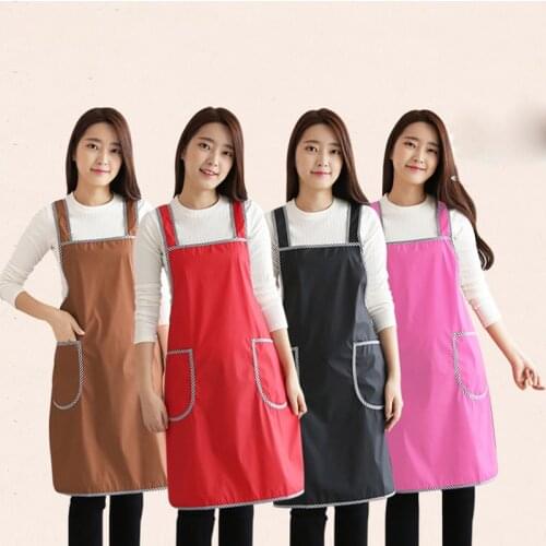 Waterproof apron womens kitchen scarf skirt household Korean waterproof and oil-proof vest-style straps lengthened pinafore
