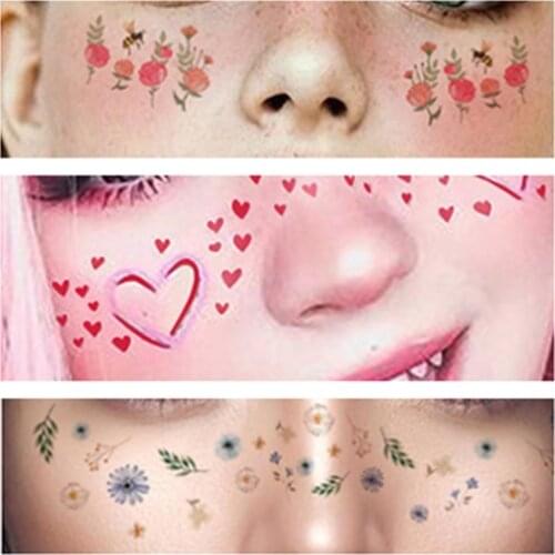5pcs temporary face tattoo cute small flowers womens tattoos face stickers eye make up decal waterproof for girls woman 2021
