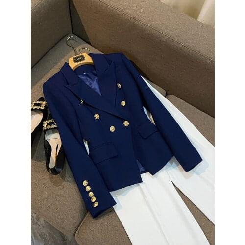 High Quality New Fashion 2021 Jacket Designer Long Sleeve Suit Jacket Ladies Metal Button Lion Double Breasted Jacket Size S-XXL