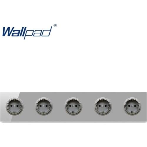 Wallpad 5 EU German Wall Power Socket Outlet Crystal Glass Panel 16A Grounded With Child Protective Lock