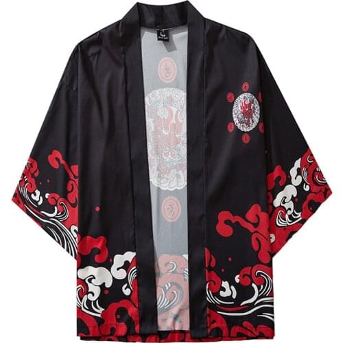 Japanese Kimono Men Cardigan Streetwear Five Point Sleeves Cloak Jacke Top Blouse Mens And Womens Shirts Samurai Camisetas 2021