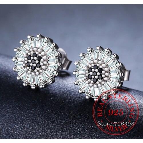 925 Sterling Silver Cubic zirconia Round Stud Earrings For Women Grils Earring Female pendientes mujer moda