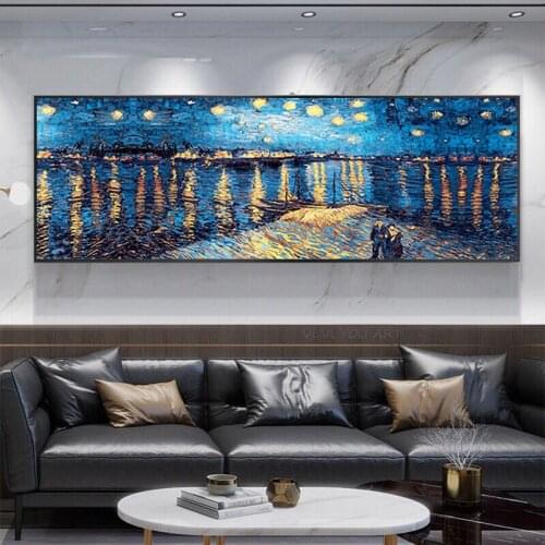 100% Hand-Painted Van Gogh Art Porch oil Paintings Villa Corridor Mural Light Luxury Abstract Vertical Outdoor Cafe Decoration