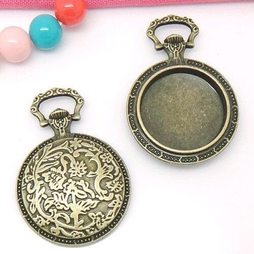 100pcs Antique Silver tone/Antique Bronze Vintage Pocket Watch Base Setting Pendant Charm/Finding,20mm Cabochon/Cameo Tray Bezel
