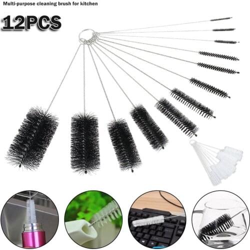 12pcs Nylon Tube Brushes Straw Set Reusable Eco-Friendly Stainless Steel Drinking Straw Cleaner Brush Kitchen Cleaning Brushes