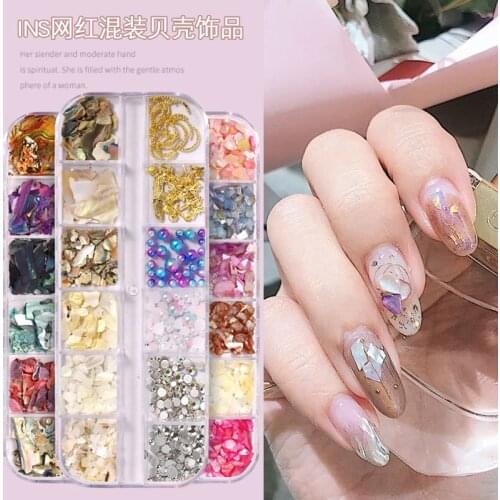 12 Grids Mix Color Natural Rhinestone For Nails 3D Gradient Broken Shell Slices Nail Art Decorations Nail Glitter Accessories