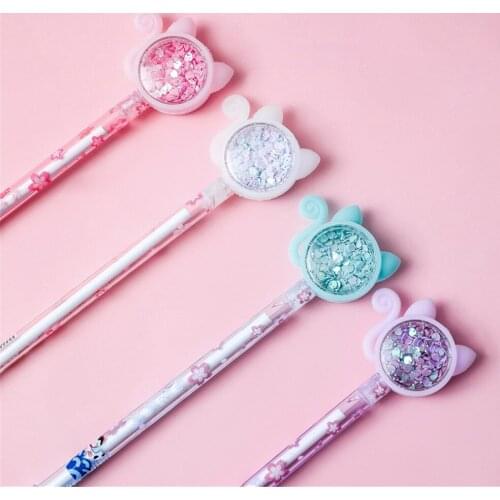 2pcs Kawaii Gel Pen School Office Supply Glitter Sequins Stationery 0.5mm Black Ink Creative Cat Glitter Recreation Cute Gel Pen