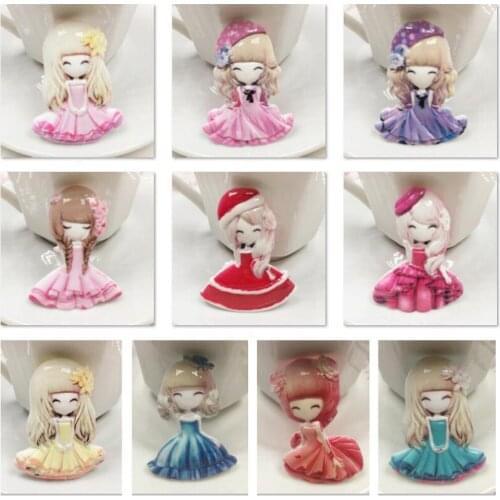 50pcs 10 Styles Mix 40*30MM Cute Cartoon Little Princess Girls Flatback Planar Resin Cabochon DIY Crafts for Hair Bow Centers