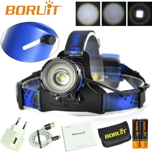BORUiT Blue Cree XM-L2 LED Headlamp 3 Modes Frontal LED headlamp Hunting Forehead Headlight with Battery and Charger/USB