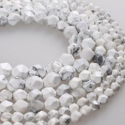 Natural Stone Beads Big Faceted White Turquoises Howlite Stone Loose Beads 6 8 10mm Beads For Bracelets Necklace Jewelry Making
