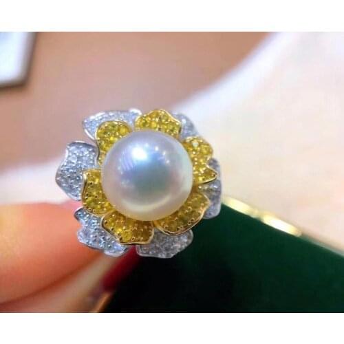 D1023 Pearl Ring Fine Jewelry 925 Sterling Silver Round 11-12mm Nature Fresh Water White Pearls Rings for Women Presents