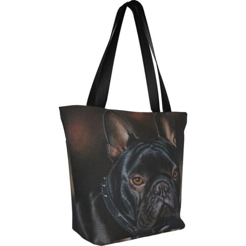 Canvas Tote Bag French Bulldog Print Harajuku Bags Retro Literary Women Shoulder Shopping Bag Shopper Ladies Reusable Hand Purse