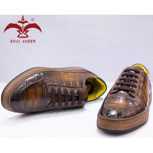 Shoes Art Here! 3 Color Patina Crocodile Leather Mens Sneakers Lace up Boat Shoes Handmade Custom