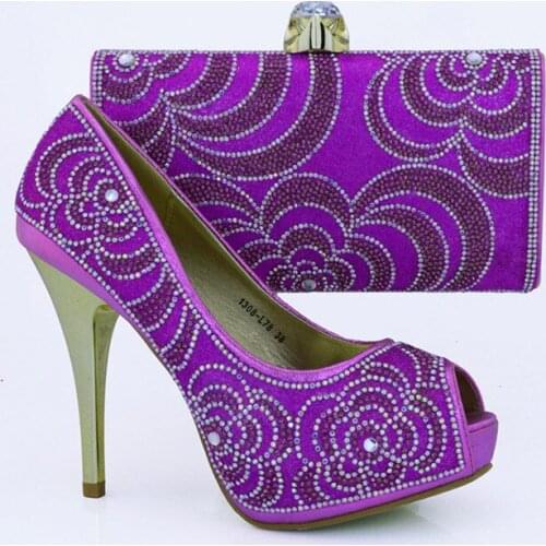 Nice looking women pumps african high heel shoes match handbag with stones 1308-L78 purple,heel 12CM