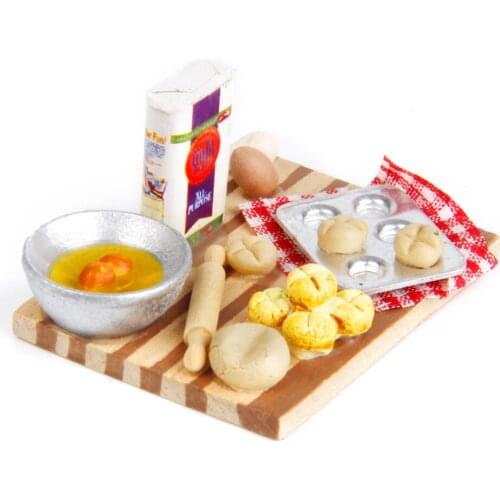 Colorful 1 Set 1/12 Dollhouse Miniature Kitchen Food Eggs Milk Bread on Board for Kids Role Play Game Tableware Cookware