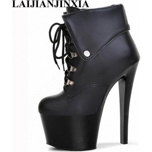 LAIJIANJINXIA New Lace Up Sexy Spring Women Pole Dance Shoes Club Dancing Shoes Platform 17cm High Heels Ankle Boots