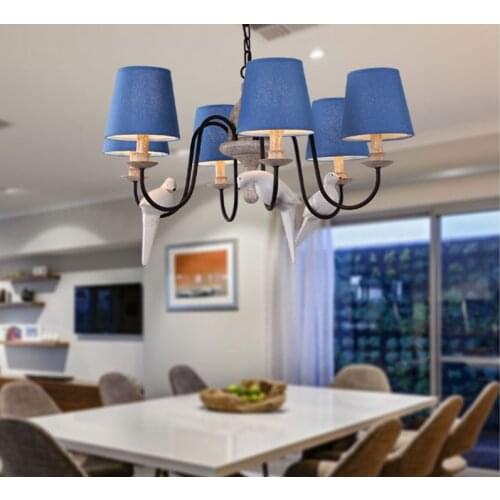 Showroom Bird lamp kitchen lighting blue cloth lampshade Chandelier for Living Room pendant Chandeliers Lighting hotel Fixture