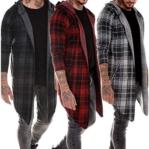 Mens Autumn Winter Sweatshirt Long Sleeve Plaid Hooded Sweatshirt Streetwear Casual Outwear sudadera hombre Man coat winter