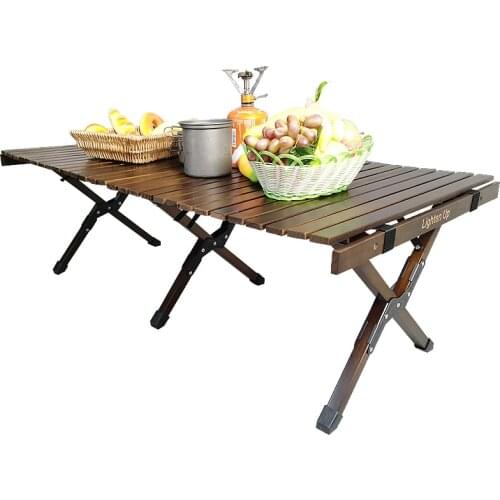 Outdoor Solid Wood Egg Roll Table portable Camping Self-driving Folding Table trip solid wood table outdoor picnic barbecue