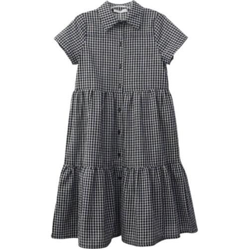 New Girls Dress Cotton Mid Length Kids Clothes 2021 New Plaid Preppy Teen Summer Dress Children Clothes Buttons,#6212