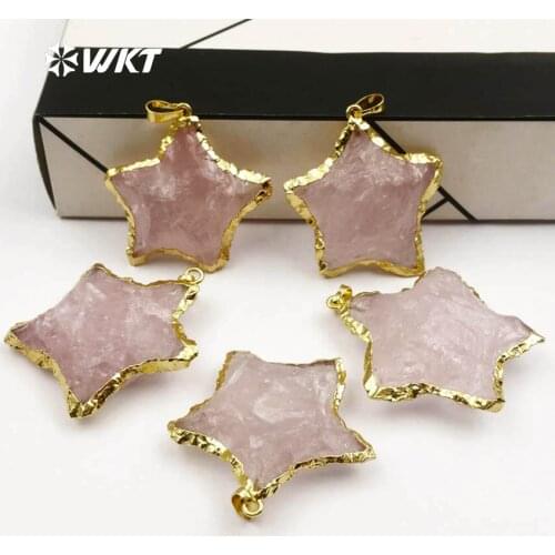 WT-P1385 WKT New arrivals Wholesale Natural stone pendants light pink quartz star shape pendant for women jewelry making