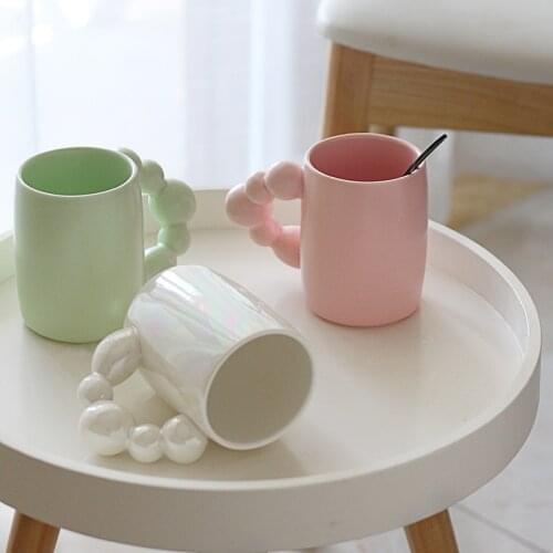 Chubby pearl cup macarone sugar gourd cup maiden heart Mug household breakfast water coffee cup rotating handle home decoration