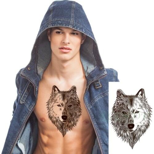 Waterproof Temporary Tattoo Sticker Flowers Wolf Head Big Animal Fake Tatto Flash Hand Arm Tatoo for Women Men