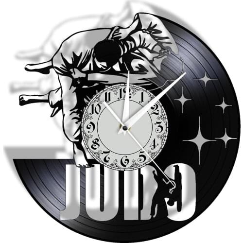 Japanese Martial Home Decor Judo Vinyl Record Wall Clock Jiu-Jitsu Frameless Quiet Non ticking Wall Watch Judoka For Boys Gift