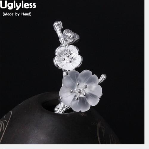 Uglyless 100% Real 925 Sterling Silver Handmade Flowers Brooches for Women Transparent Crystal Floral Pins Brooch Ethnic Jewelry