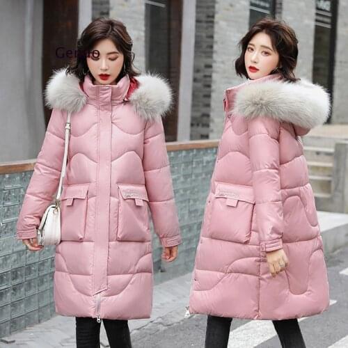 Winter Women Long Parkas Jackets Casual Thicken Warm Hooded Parkas Coat Winter Female Fur Collar Padding Coats M-Xxl