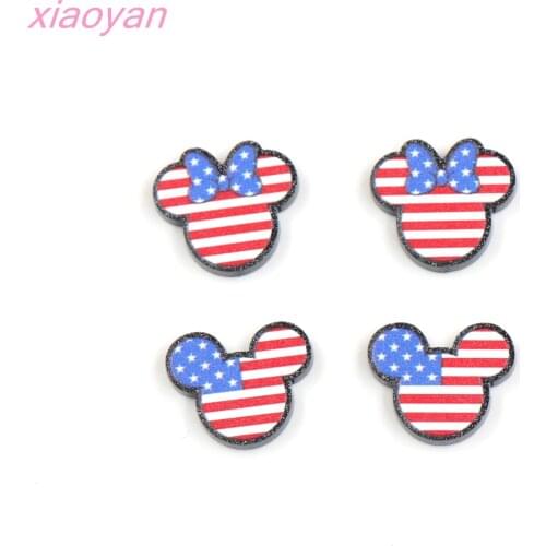 10pcs /lot) 18mm- 4th of July Independence Day Mouse Head For Earrings With Bow Glitter Acrylic Party DIY