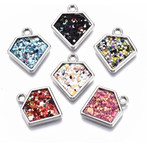 10 Pcs UV Plating Acrylic Pendants Acrylic Rhinestone Imitation Leather Glitter Sequins Charms for Necklaces Bracelets Making