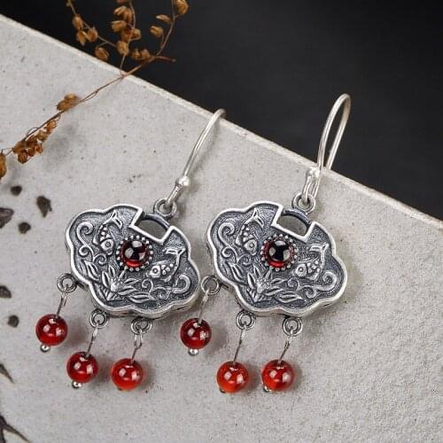 2018 Earings Fashion Jewelry S925 Pure Double Fish Lotus Fringes Antique Sterling High-end Ladies' Earrings Jewelry Accessories