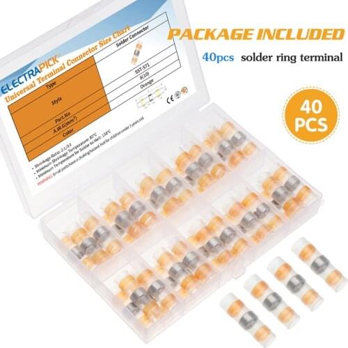 40pcs Orange AWG-8 Heat Shrink Terminal Wire Connectors Waterproof Sleeve Solder Seal Kit Cable Terminal Tool Assortment Set