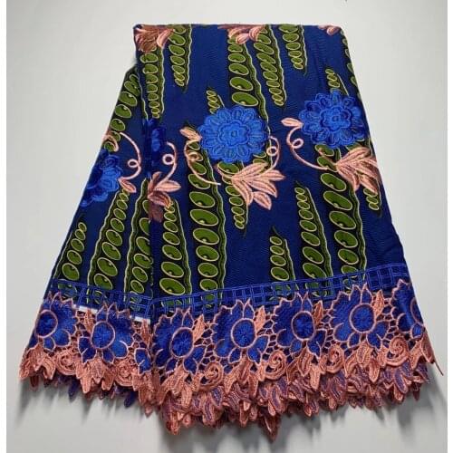 6 Yards Embroidery Ankara African Wax Print Lace Fabric 2020 French Brode Nigerian Water Soluble Cotton Tissu Africain For Dress