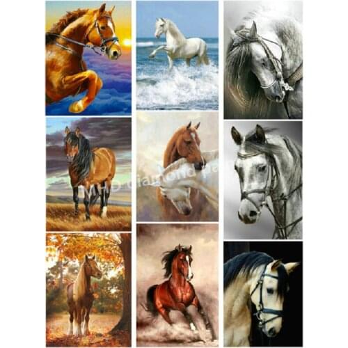 Full Diamond Round Diamond Embroidery 5D DIY Diamond Painting Horse Diamond Cross Embroidery Rhinestone Mosaic Painting Horse PA
