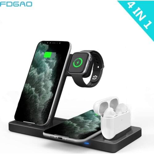 FDGAO 15W 4 in 1 Qi Fast Wireless Charger Stand Pad Dock Station For iPhone 12 11 XS XR X 8 Apple Watch 6 SE 5 4 3 2 AirPods Pro