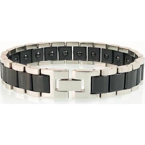 Mens 13MM Ceramic Hand Bracelets Homme Energy Health Care Therapy Magnetic Bangles Stainless Steel Wristband Womens Jewelry