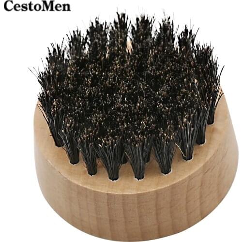 CestoMen Hand Made Mini Round Beard Brush Fashion Wood+Boar Bristle Mens Shaving Mustache Brush Kit For Hair Sweeping Comb